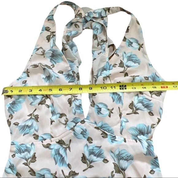 SOIEBLU WOMEN’S MAXI SLIT FLORAL RUFFLE HALTER V NECK PINK DRESS SIZE L - Picture 11 of 13